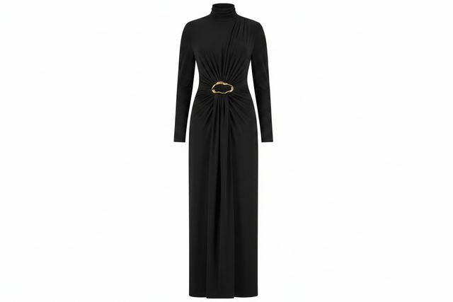 High-Neck Draped Dress
