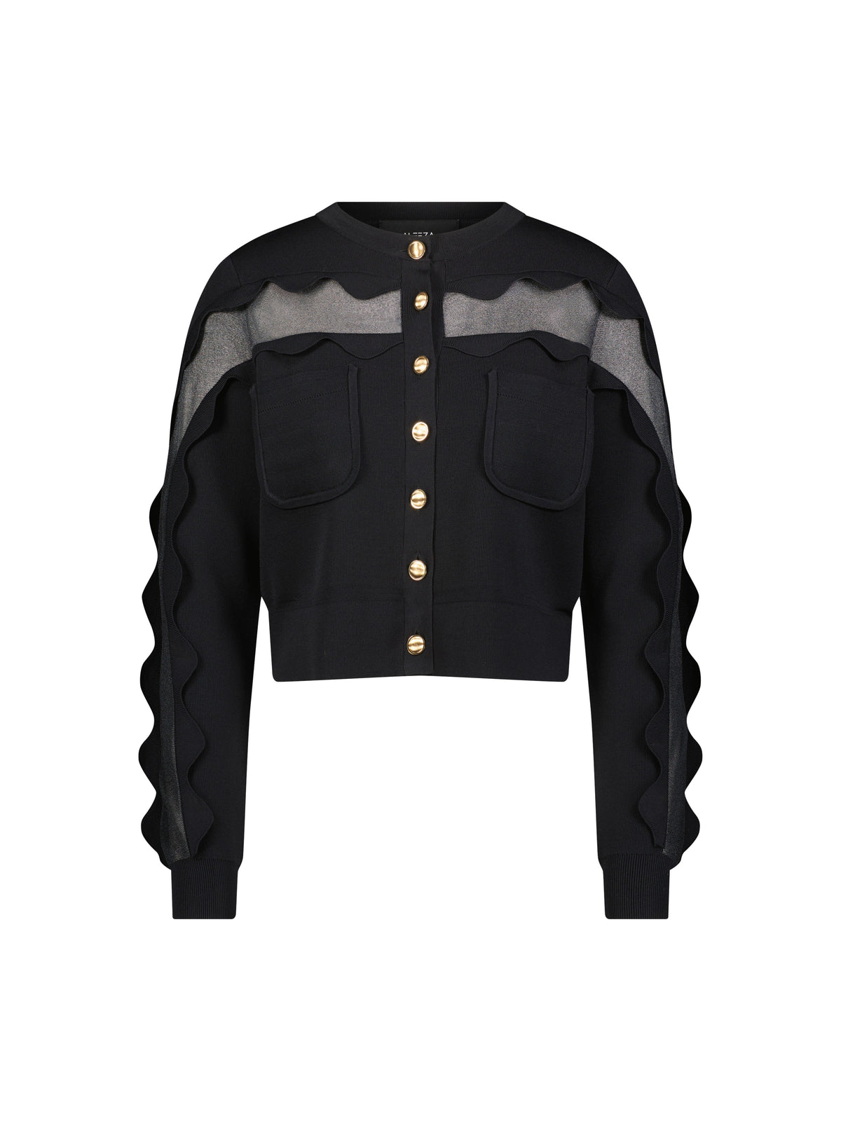 Aleeza Paris Scallop Crossover Cardigan – modest top in Black