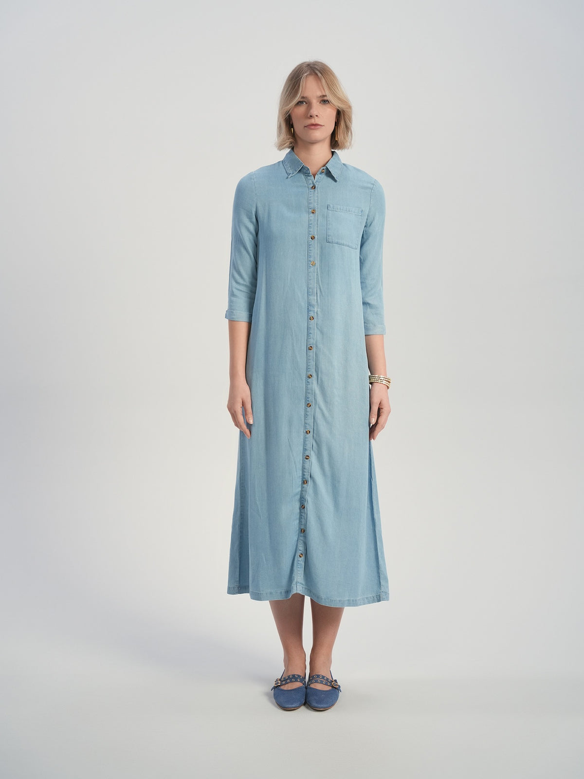Aleeza Paris Sheila Denim Button Down Dress – modest dress in Blue Denim