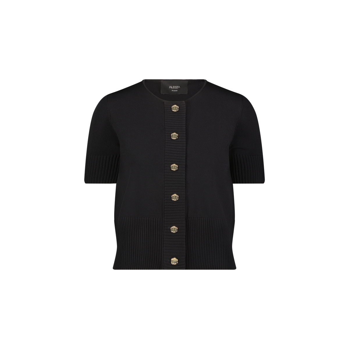 Aleeza Paris Short Sleeve Button Cardigan – modest top in Black