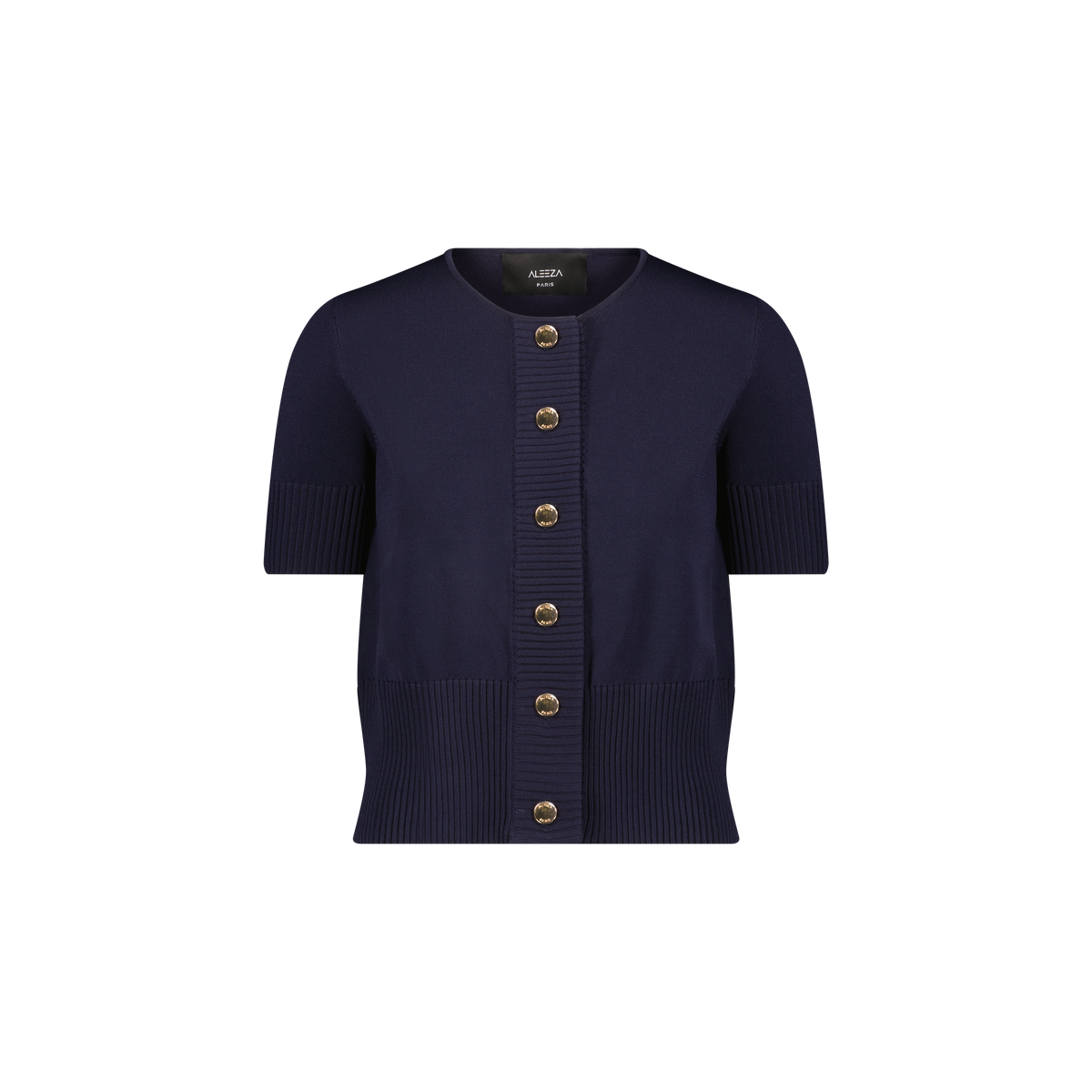 Aleeza Paris Short Sleeve Button Cardigan – modest top in Navy