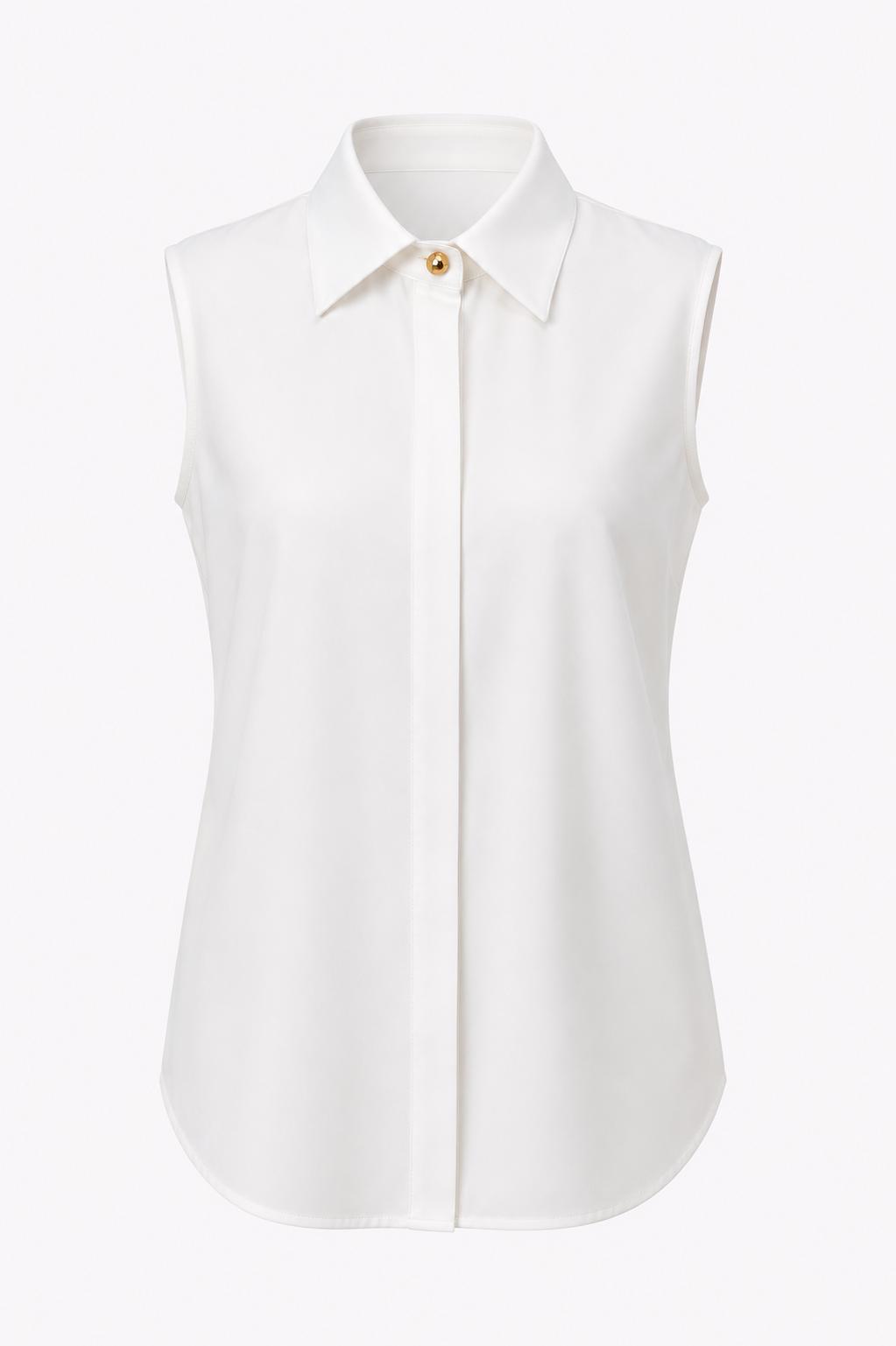 Aleeza Paris Sleeveless Collared Blouse – modest top in Solid White