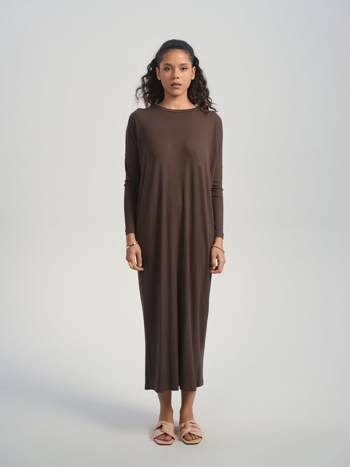 Aleeza Paris Solid Lounge Dress – modest dress in Chocolate Brown