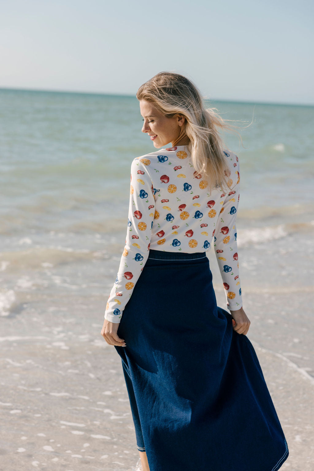 Aleeza Paris Stitch Stretch Denim Skirt – modest skirt in Blue