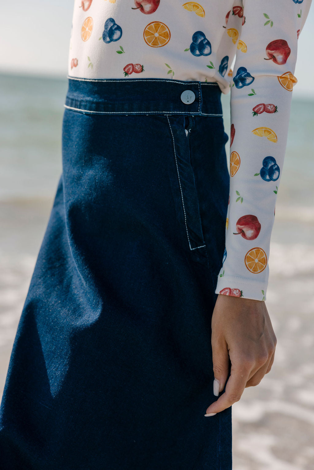 Aleeza Paris Stitch Stretch Denim Skirt – modest skirt in Blue