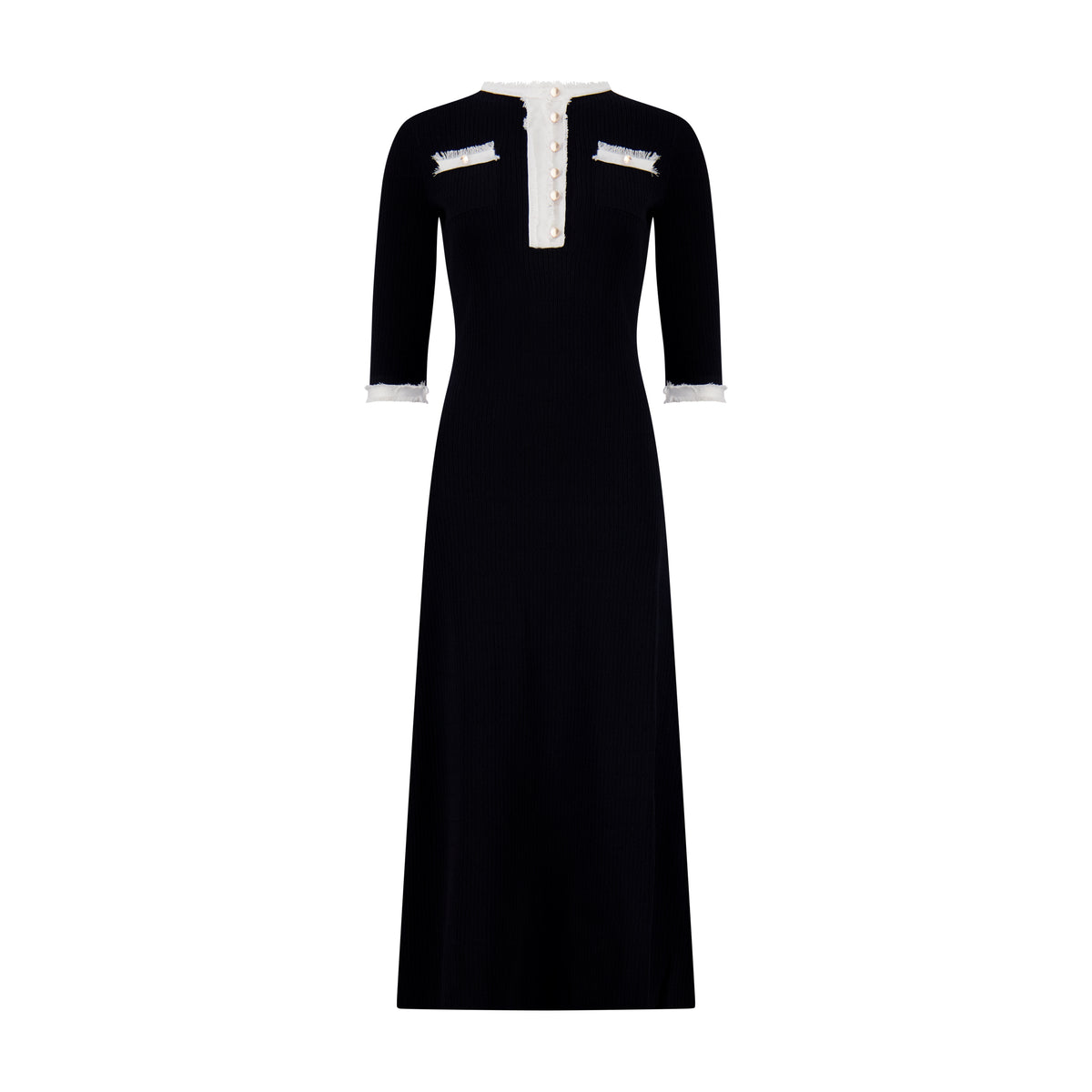 Aleeza Paris Textured Knit Dress – modest dress in Black W White Edge
