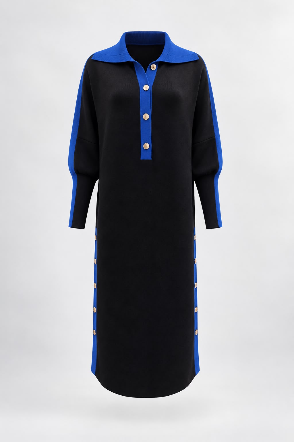 Aleeza Paris The Contrast Knit Dress – modest dress in Black With Cobalt Blue
