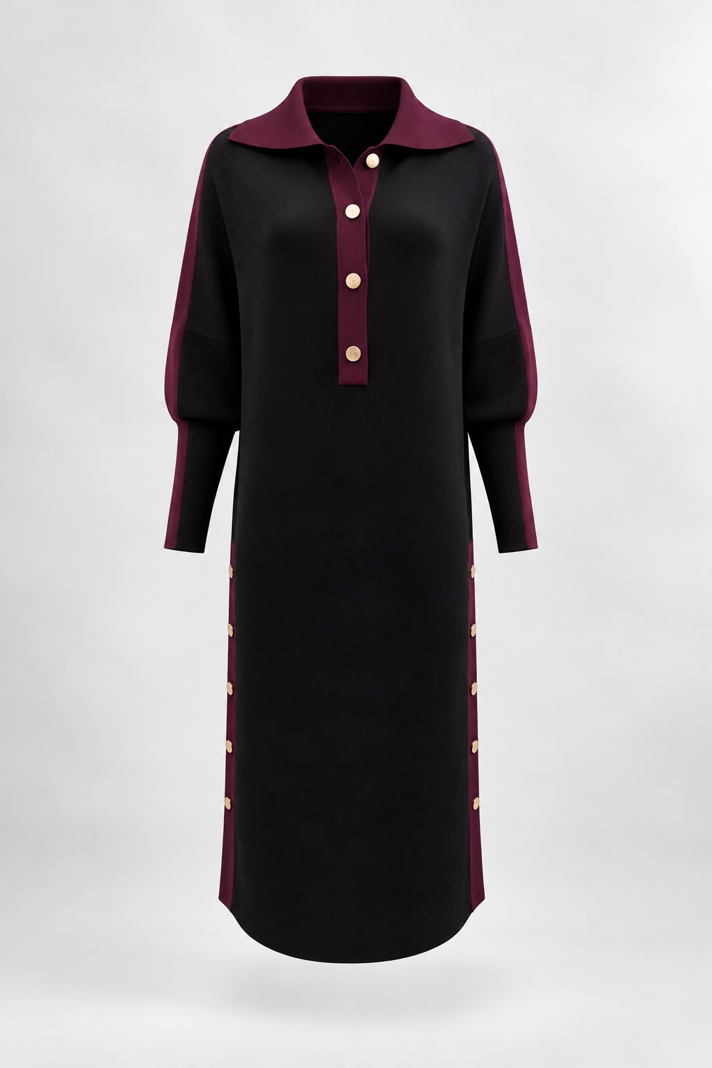 Aleeza Paris The Contrast Knit Dress – modest dress in Black With Plum