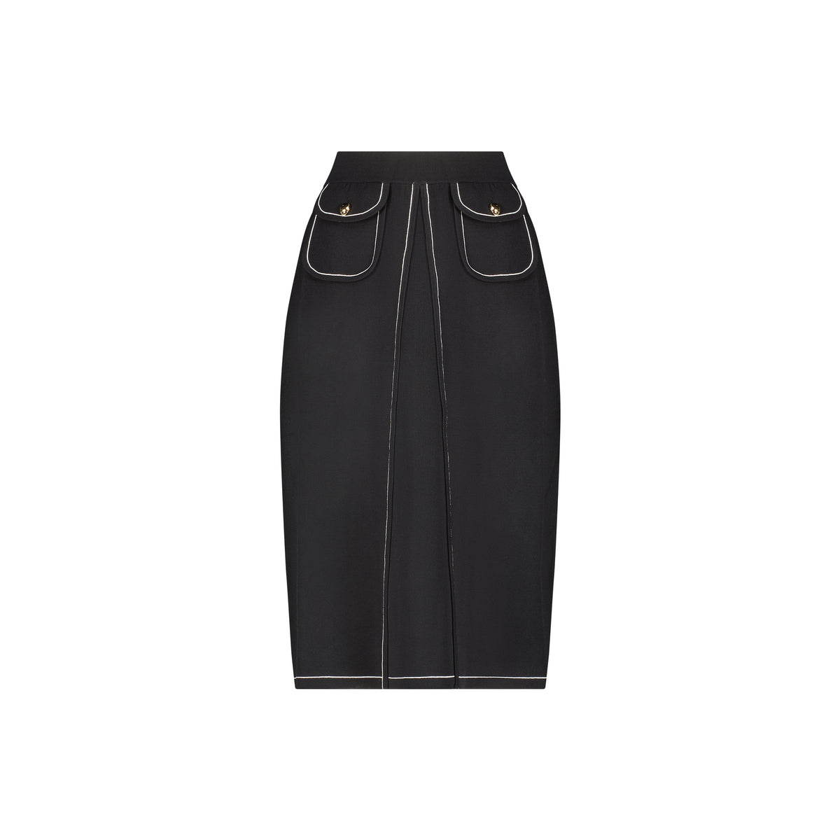 Aleeza Paris The Jorden Pocket Skirt – modest skirt in Black W/ Ivory Trim