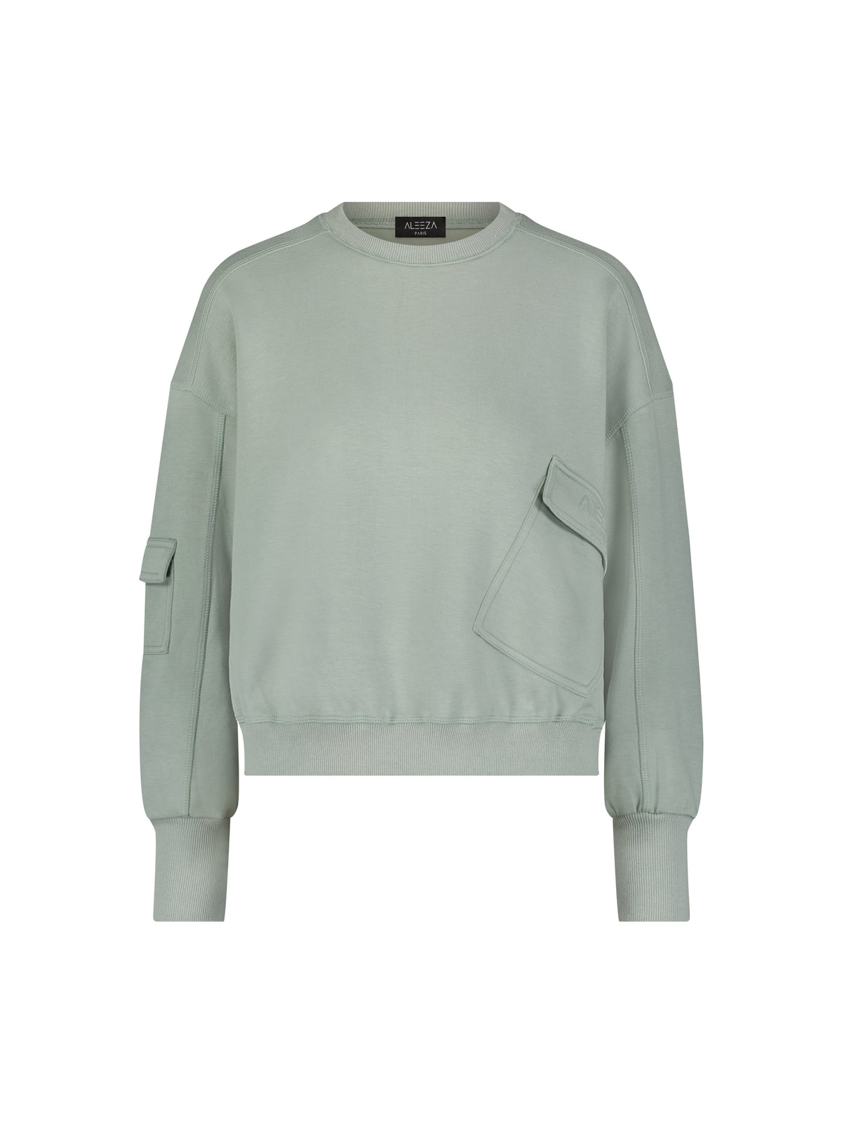 Aleeza Paris The Logan Pocket Sweatshirt – modest top in Soft Green