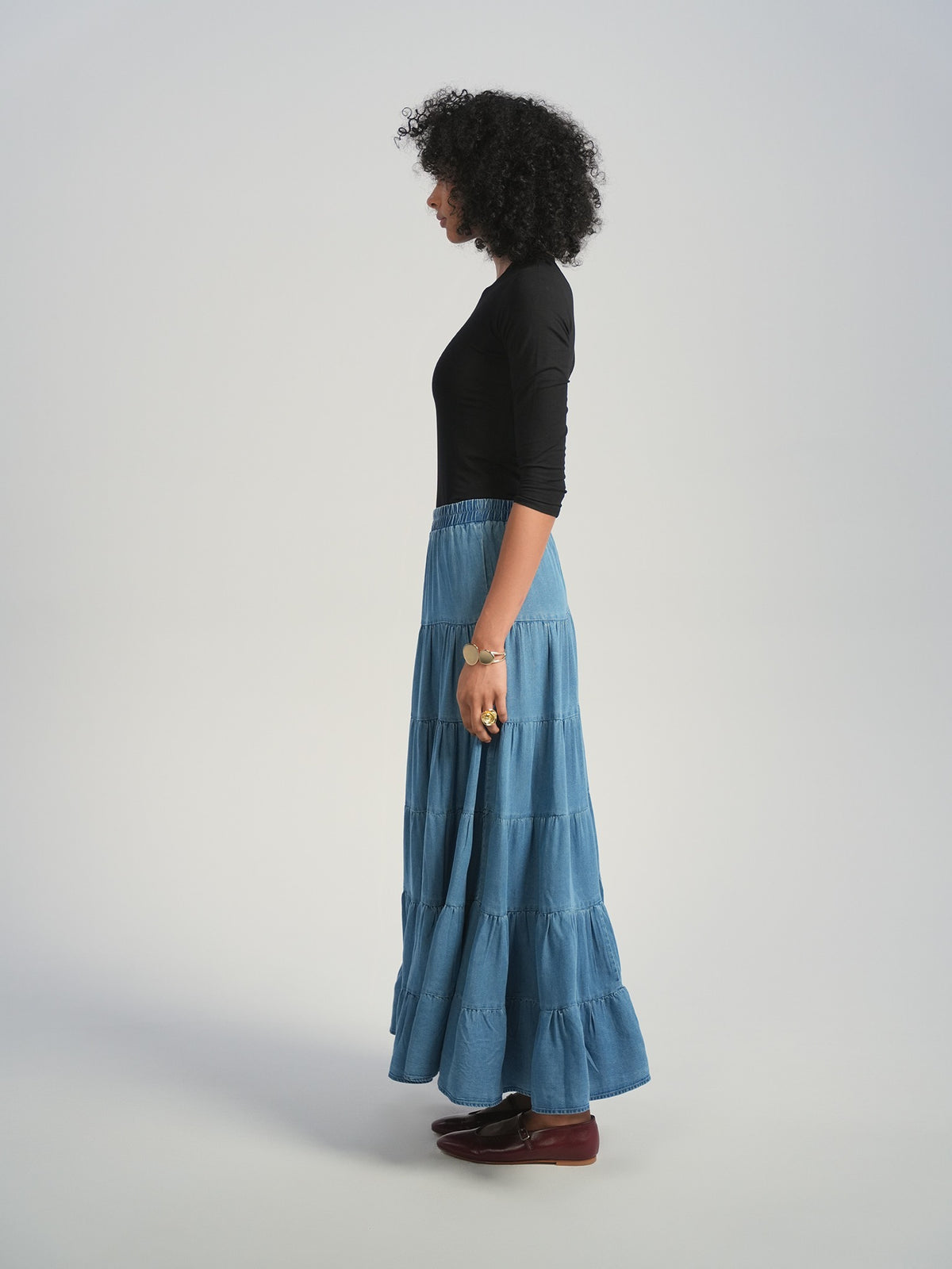 Aleeza Paris Tiered Denim Skirt – modest skirt in Denim