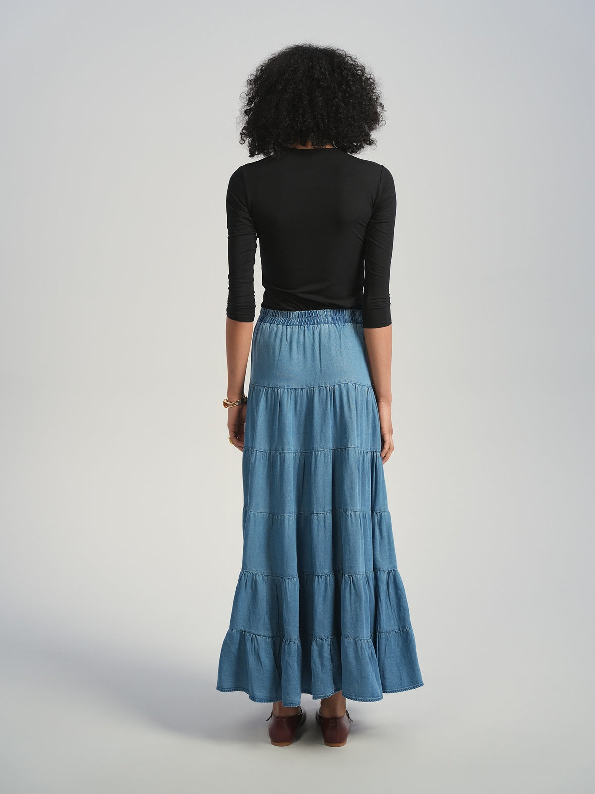 Aleeza Paris Tiered Denim Skirt – modest skirt in Denim