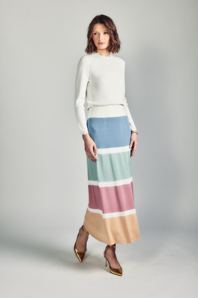 Aleeza Paris Tri Color Knit Maxi Skirt – modest skirt in As Picture