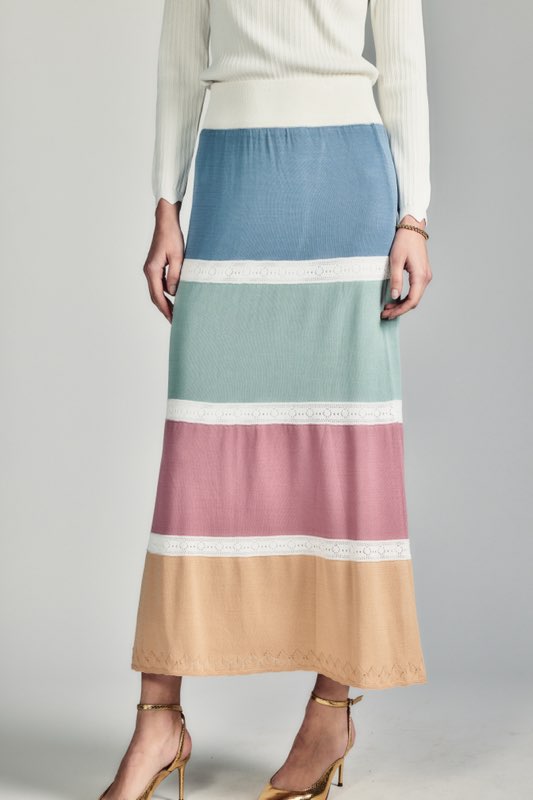 Aleeza Paris Tri Color Knit Maxi Skirt – modest skirt in As Picture