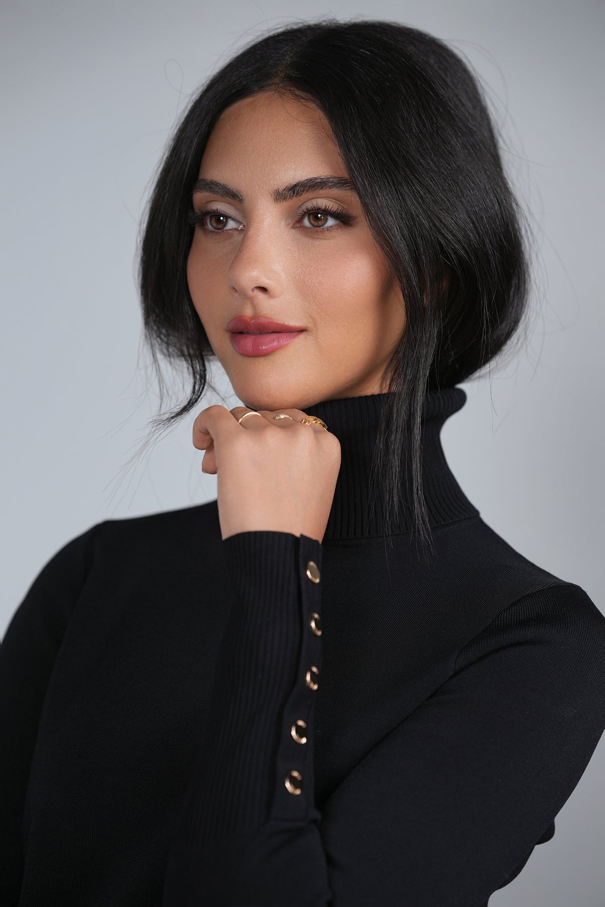 Aleeza Paris Turtleneck Top with Gold Buttons – modest top