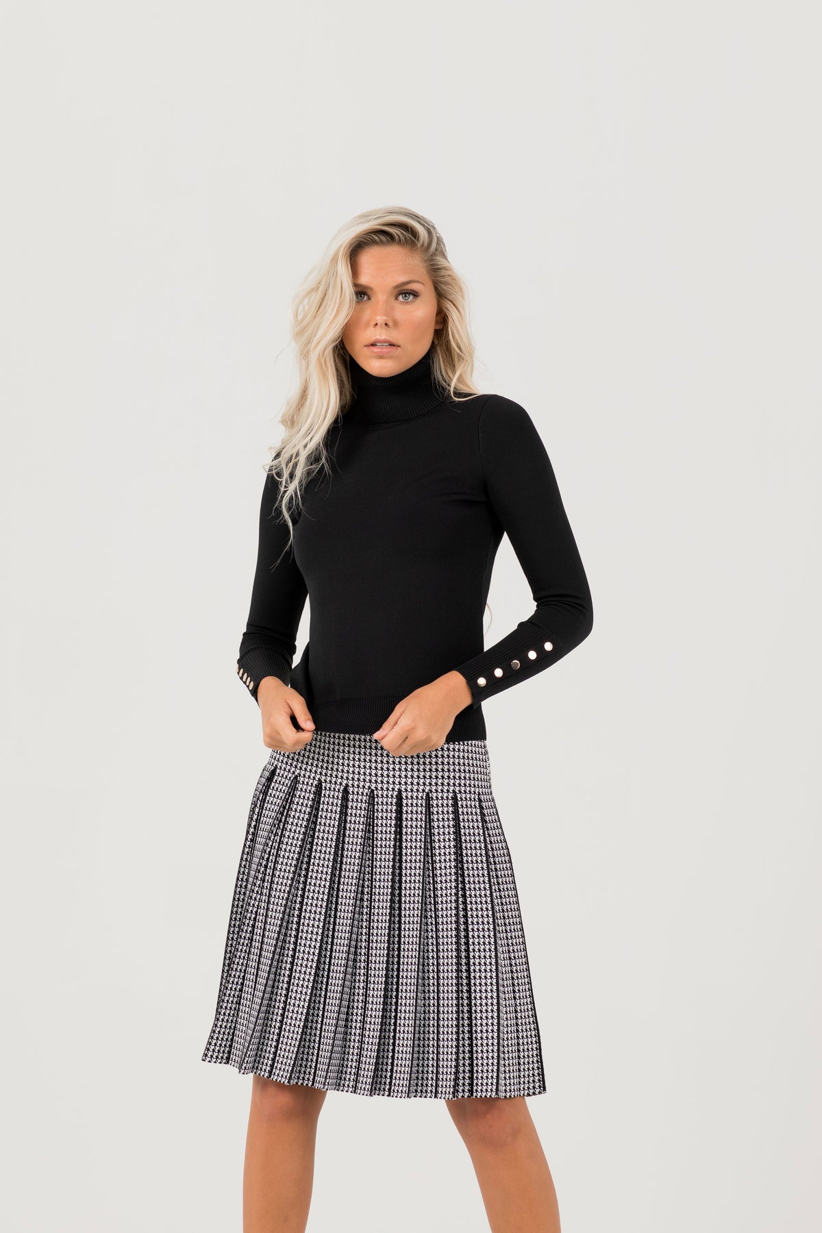 Aleeza Paris Turtleneck Top with Gold Buttons – modest top in Black