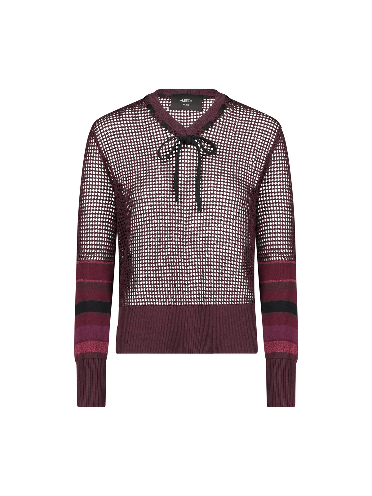Aleeza Paris Waffle Knit Sweater – modest top in Black W/ Plum Tie