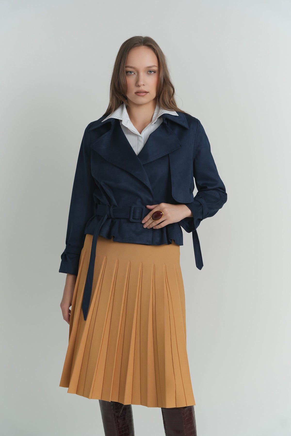 Pleated Wonder Skirt In Nugget – on model – ALEEZA PARIS