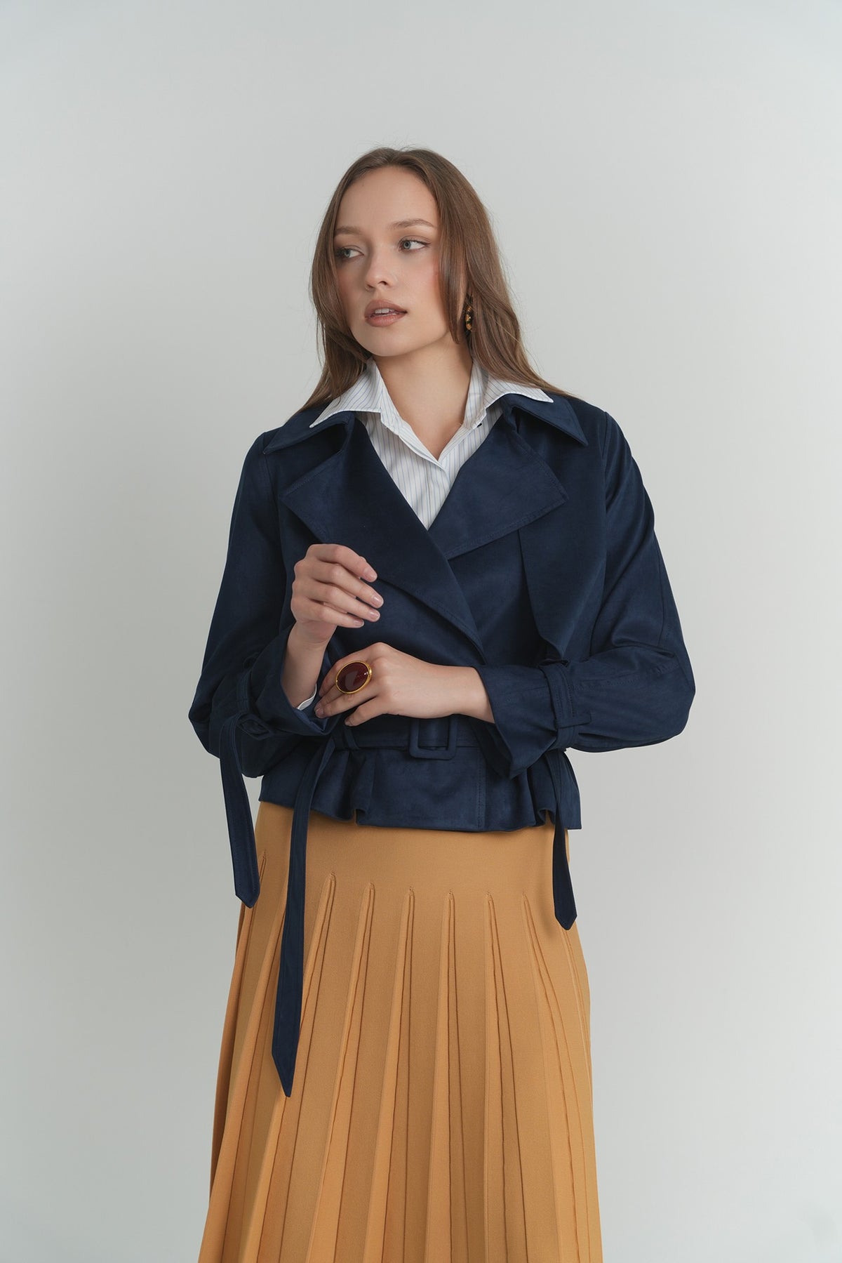 Pleated Wonder Skirt In Nugget – on model – ALEEZA PARIS