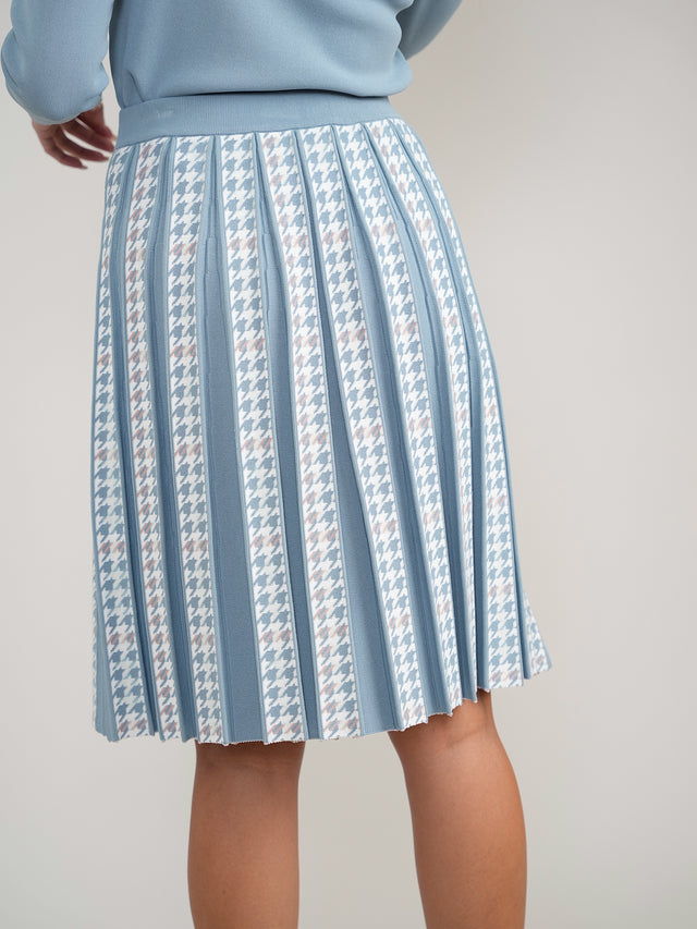 Houndstooth Pleated Skirt with Gold Buttons