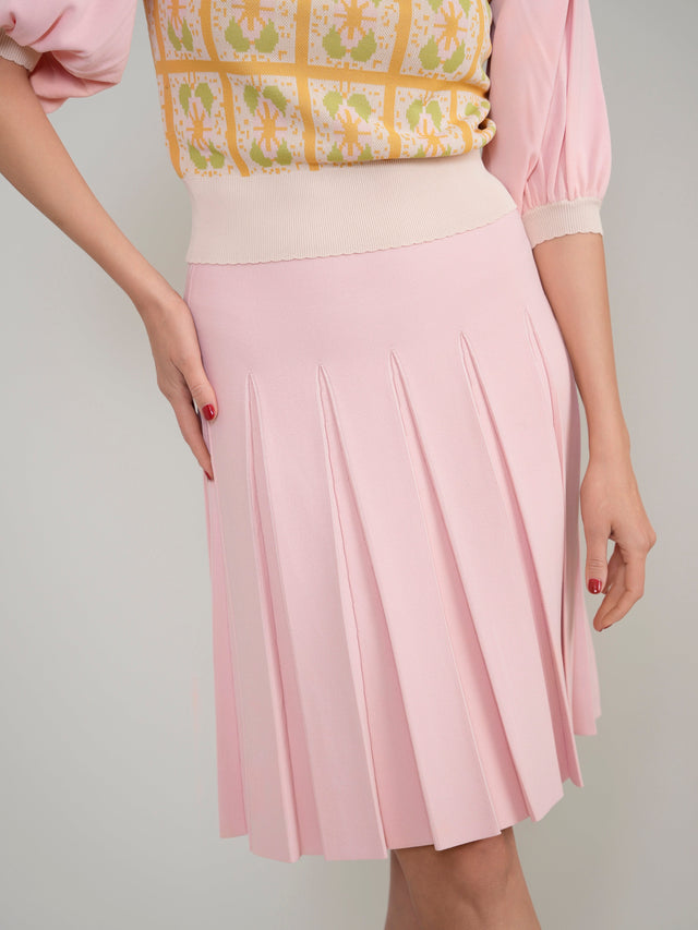 Wide Pleat Knit Skirt Baby Pink