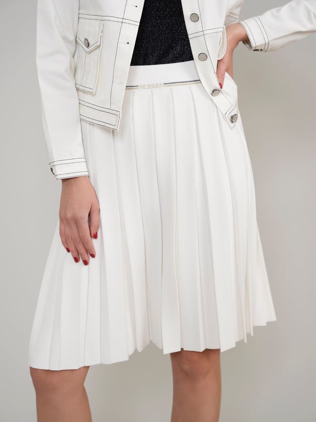 White Knit Pleated Tennis Skirt With Aleeza Strip