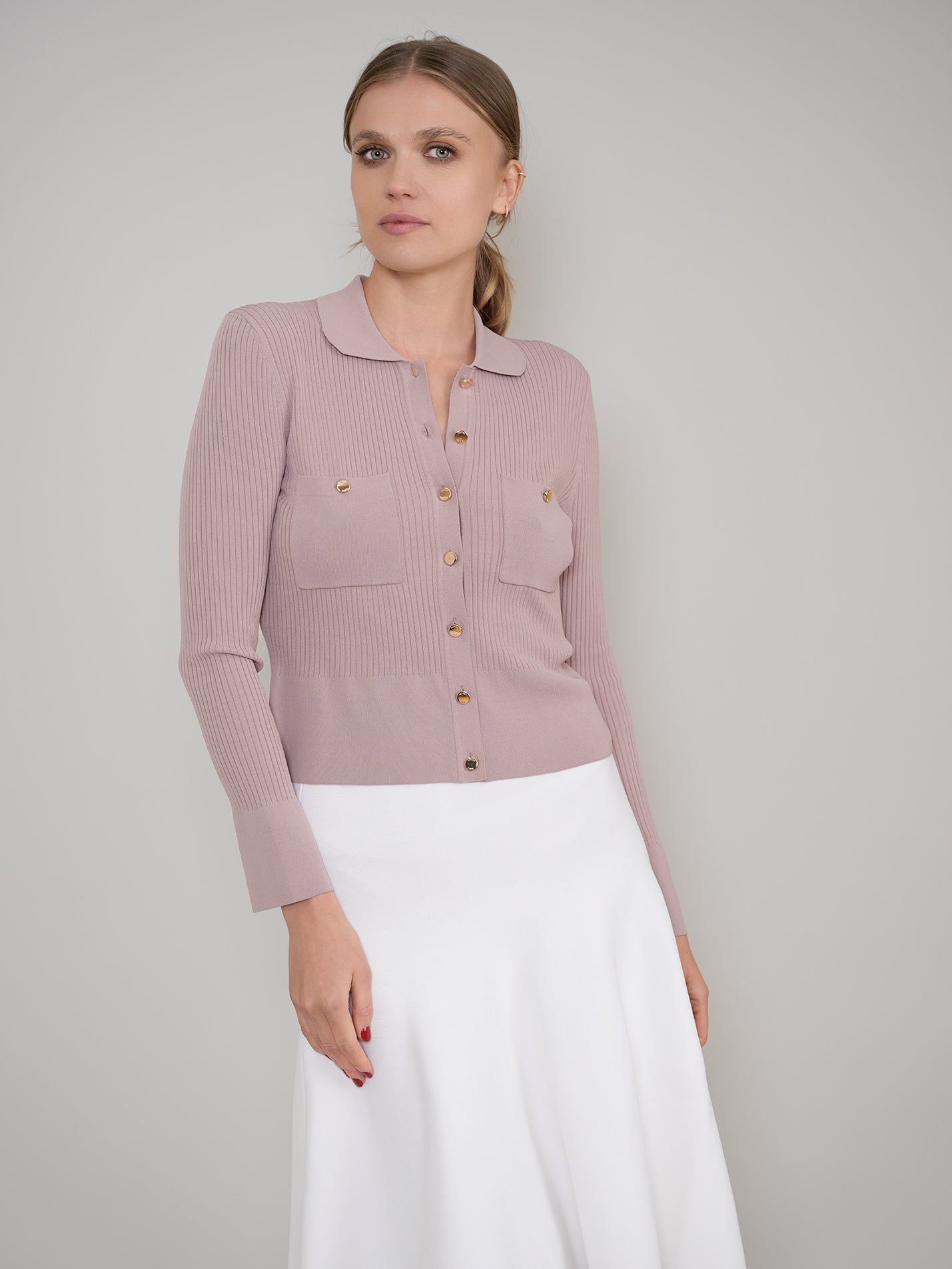 Ribbed Button Down Cardigan Aleeza Paris