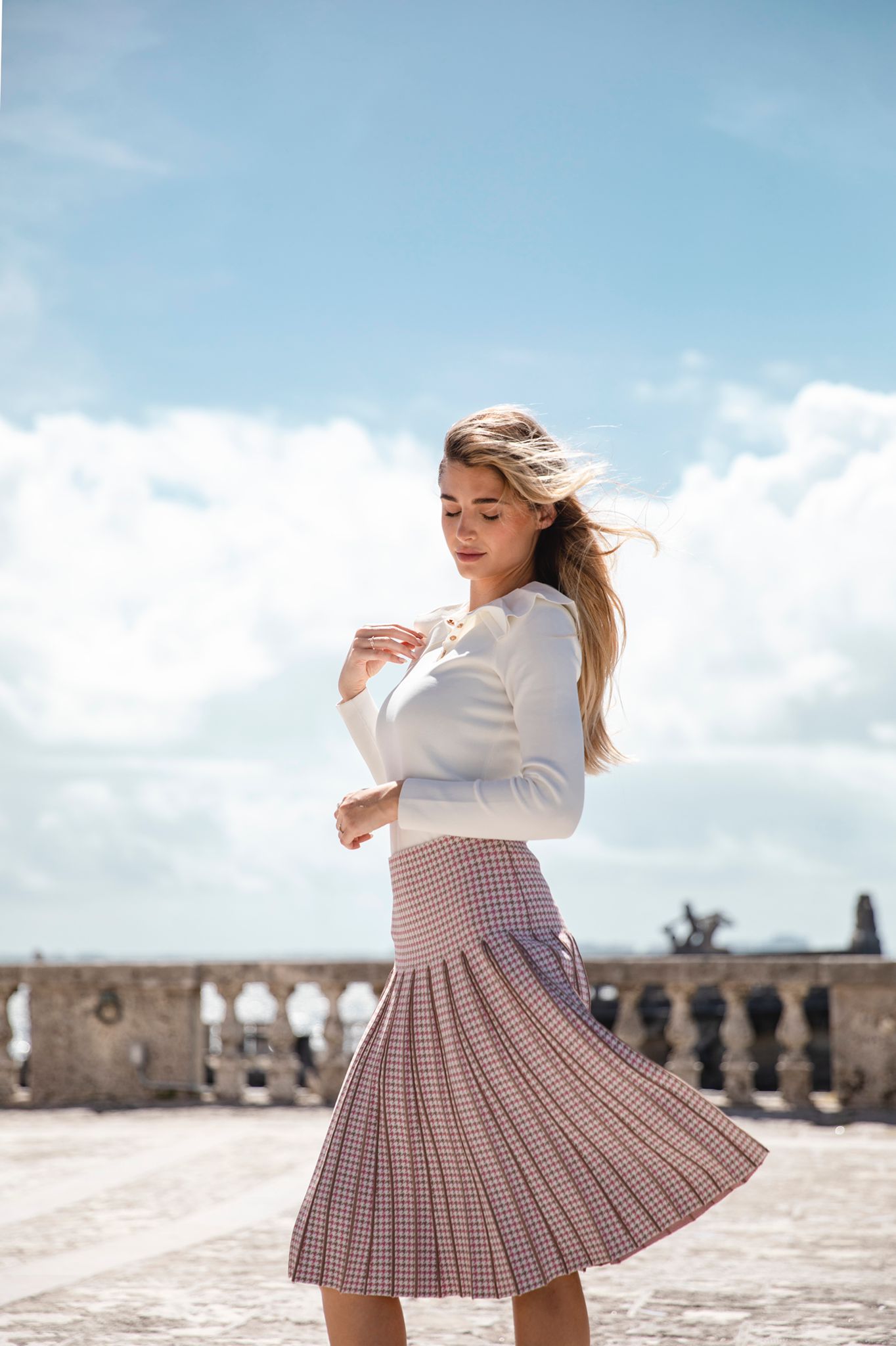 Pink houndstooth clearance skirt