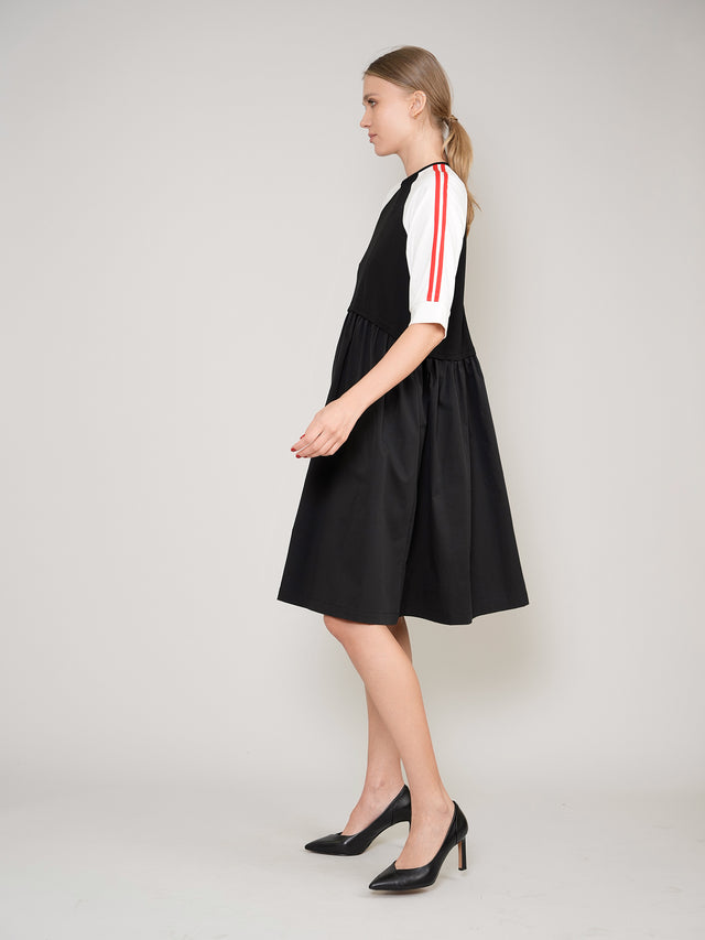 Black Dress with Red Strip on Sleeve