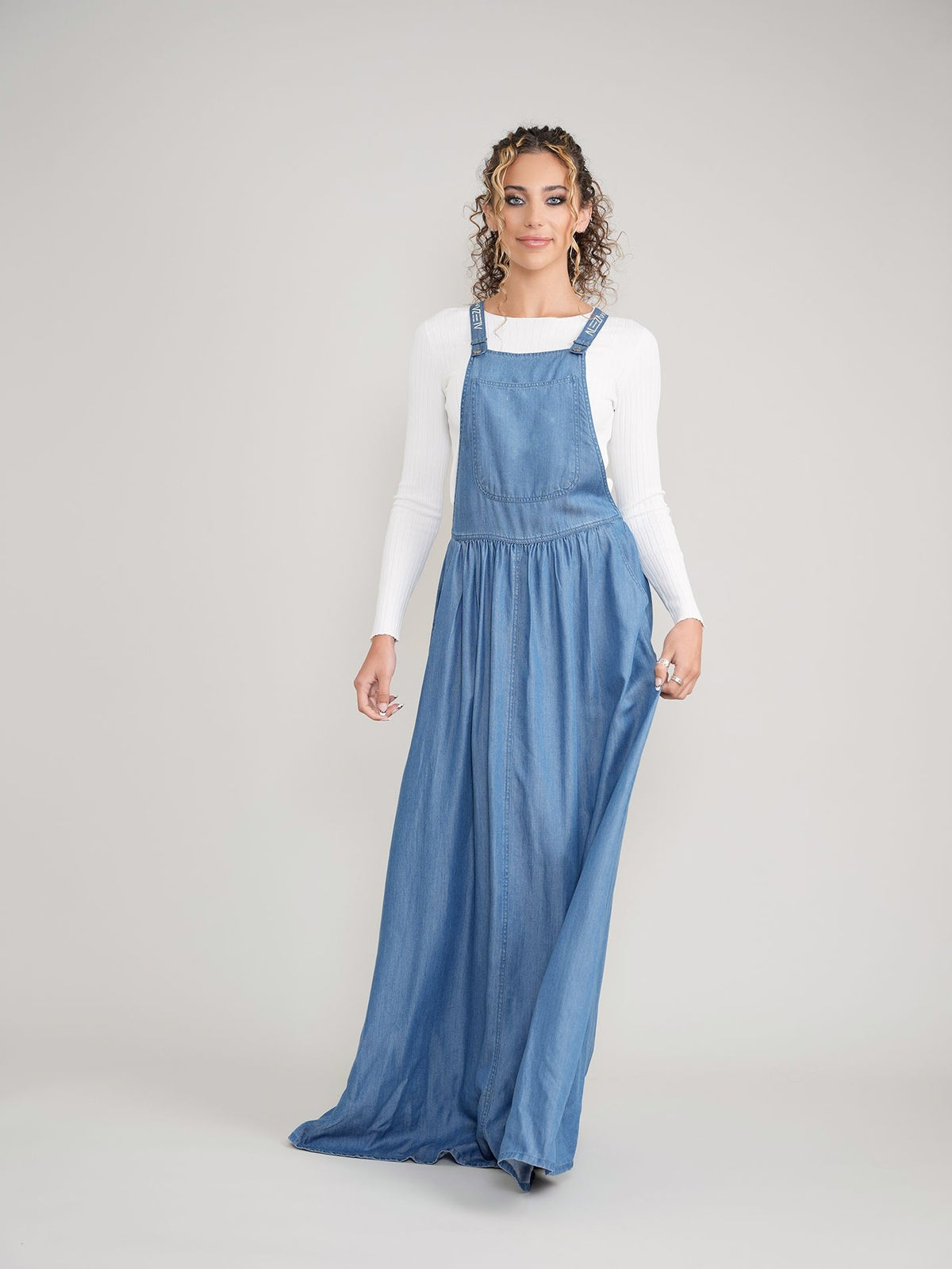 Aleeza Paris Denim Logo Jumper – modest dress in Denim