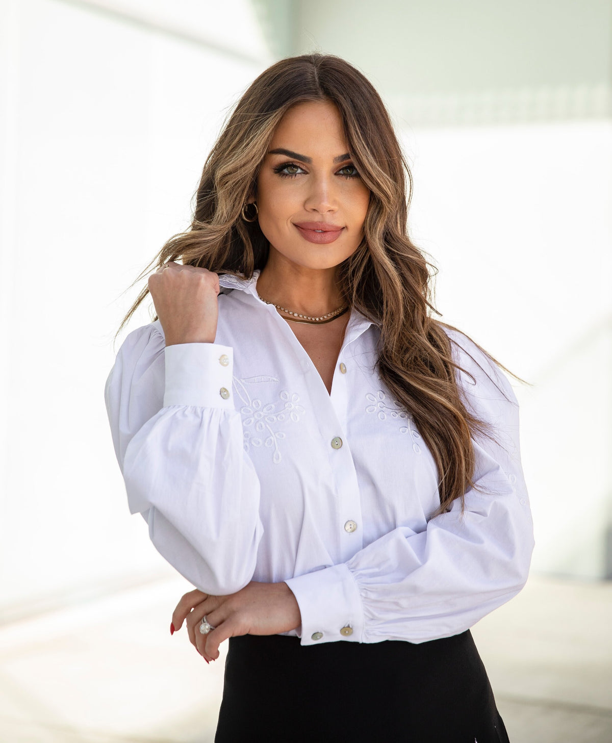 Aleeza Paris Embroidered Shirt White – modest top in White