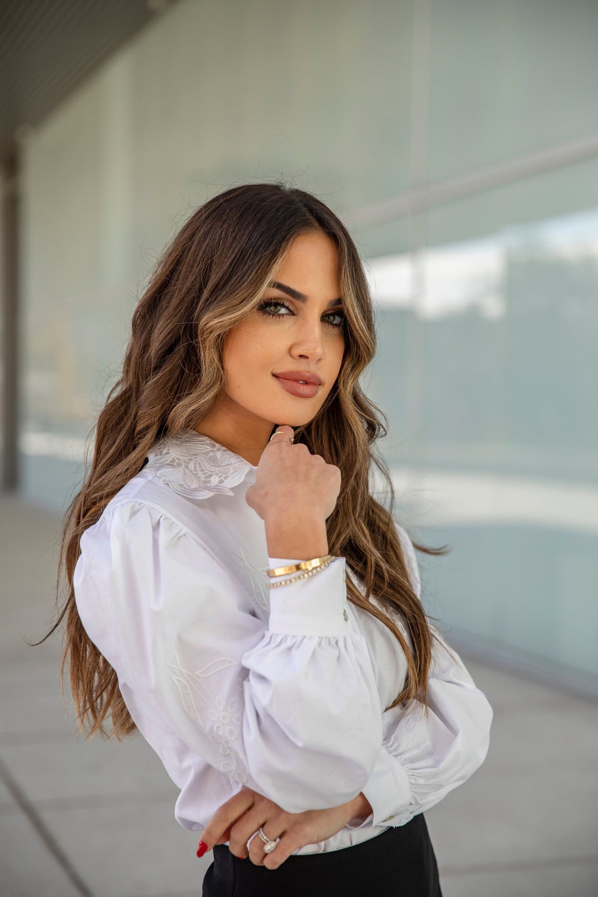 Aleeza Paris Embroidered Shirt White – modest top in White