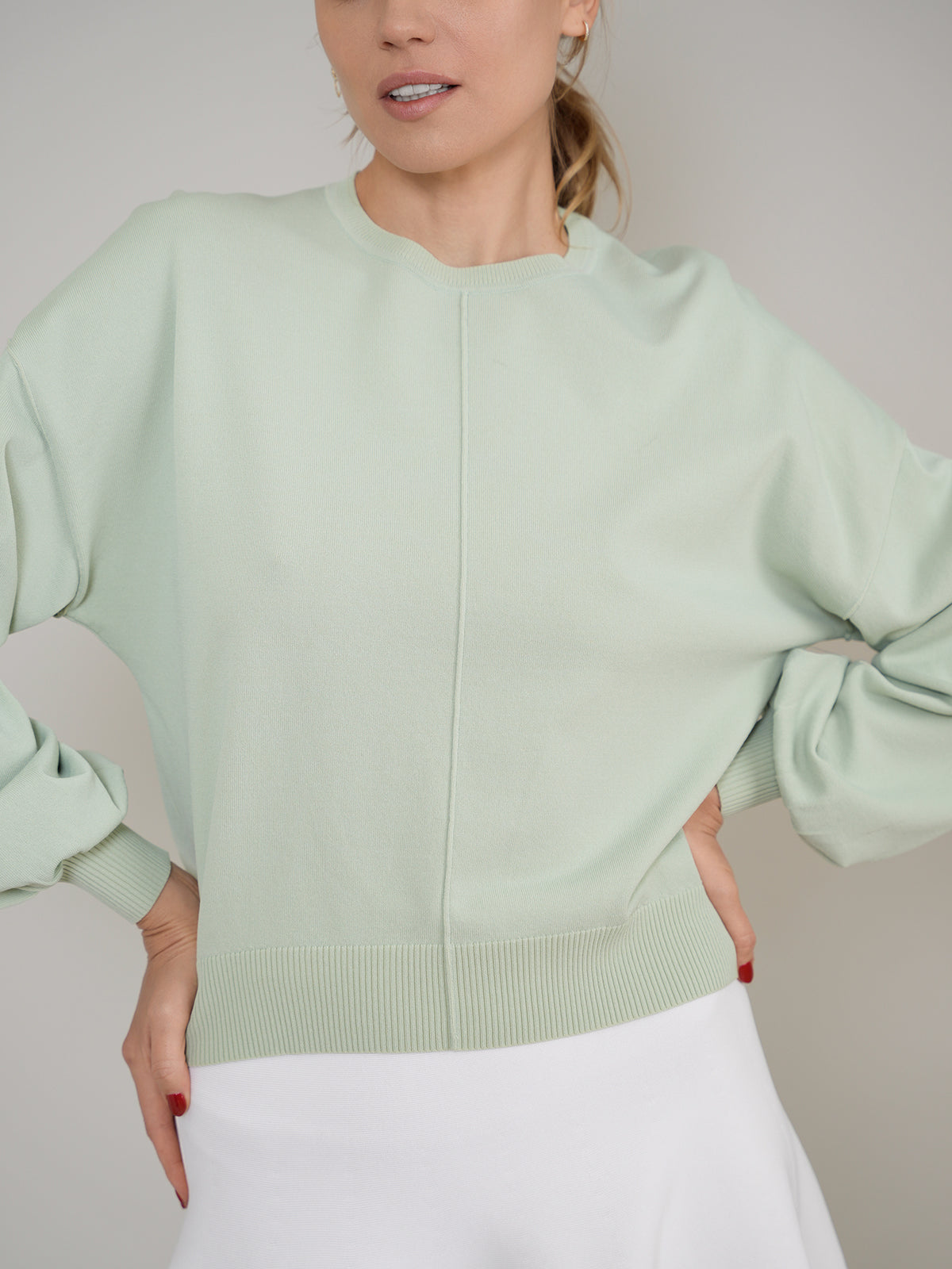 Aleeza Paris Knit Oversized Top – modest dress in Sage Green
