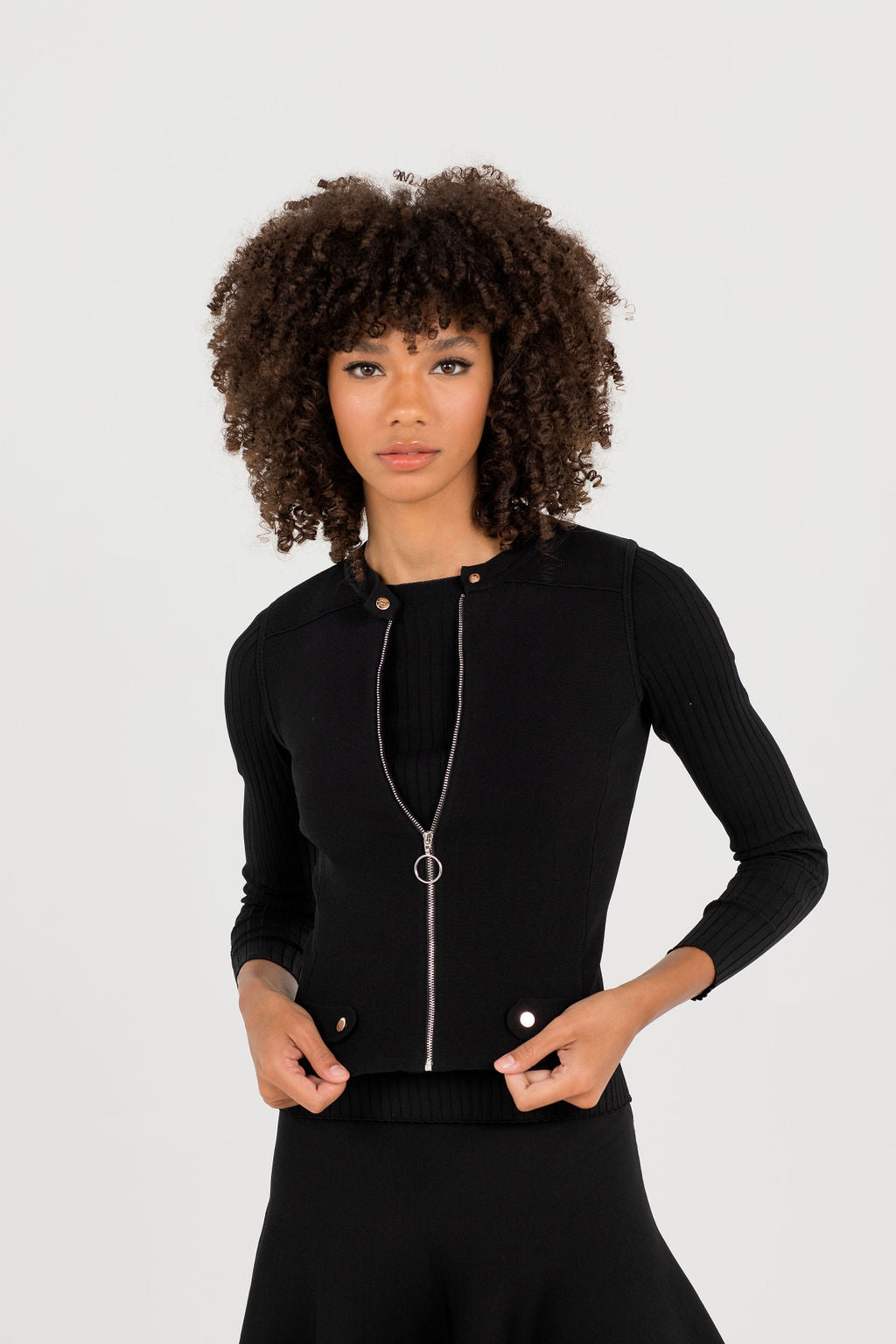 Aleeza Paris Malbec Knit Zipper Vest – modest top in Black
