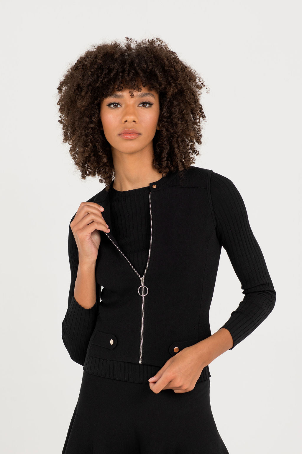 Aleeza Paris Malbec Knit Zipper Vest – modest top in Black