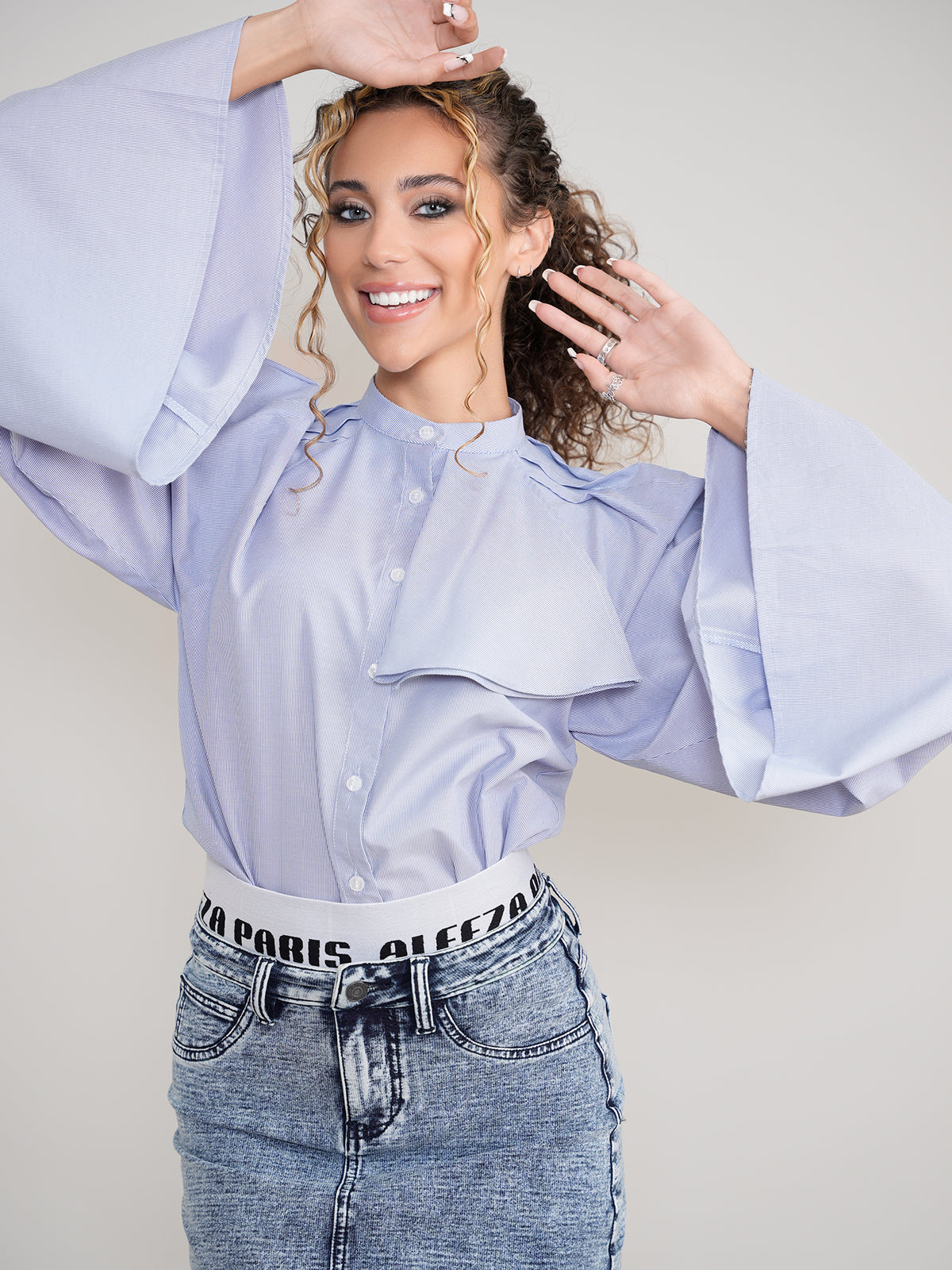 Aleeza Paris Top with Bell Sleeves – modest top in Blue